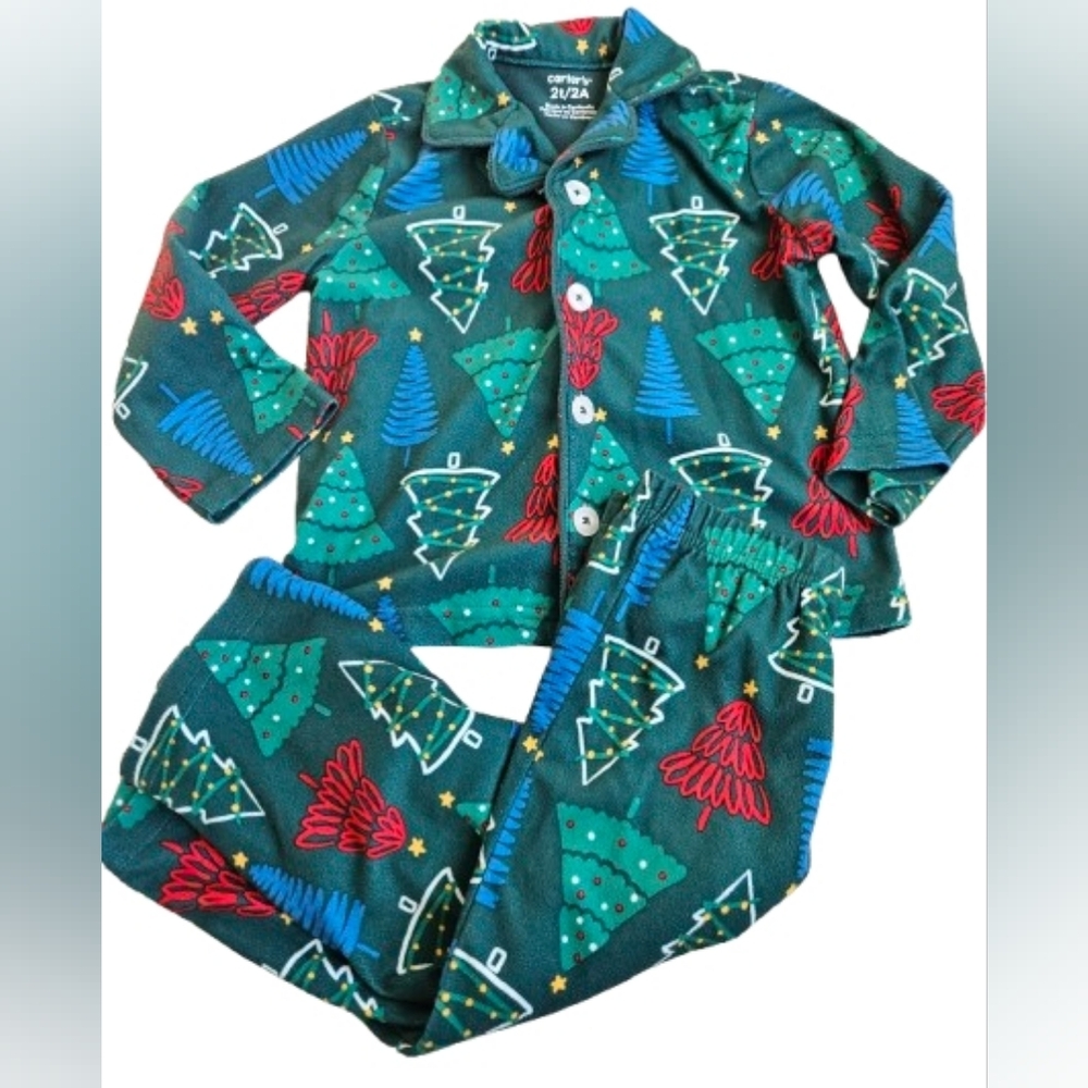Carter's Christmas Toddler Boy/ Girl Fleece Pajama Set, 2T, Green - Picture 2 of 8